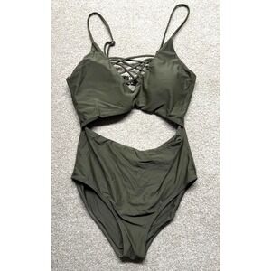 Cupshe Olive‎ Green Lace Up Cutout One Piece Swimsuit Medium